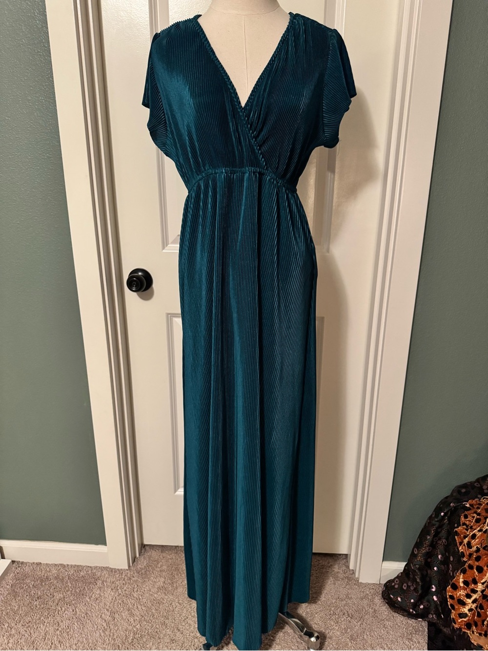 Baltic Born Teal Pleated V-Neck Maxi Dress